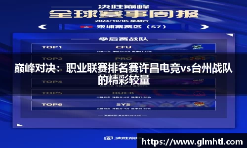 巅峰对决：职业联赛排名赛许昌电竞vs台州战队的精彩较量